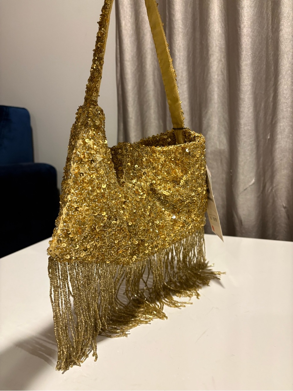 Zara Gold Sequin Fringe Shoulder Bag